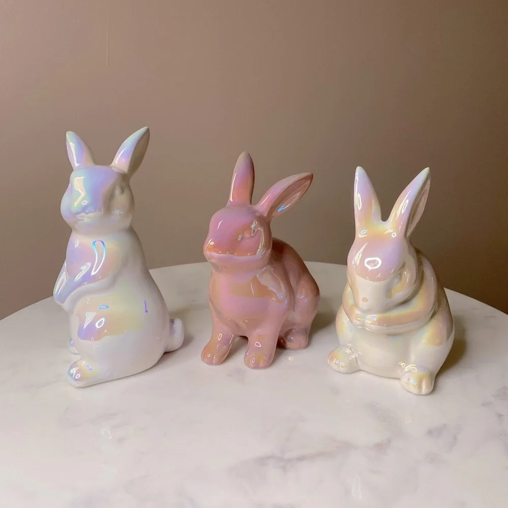 Target Bullseye Iridescent Ceramic Easter Bunny Trio Decor - Picture 2 of 4